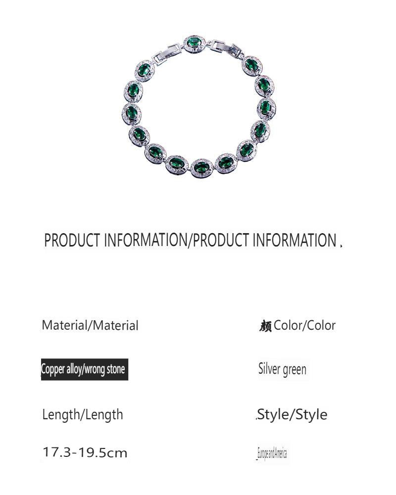 Copper alloy synthetic zircon bracelet, European and American style, green spliced and inlaid tennis bracelet, suitable for men, for street style
