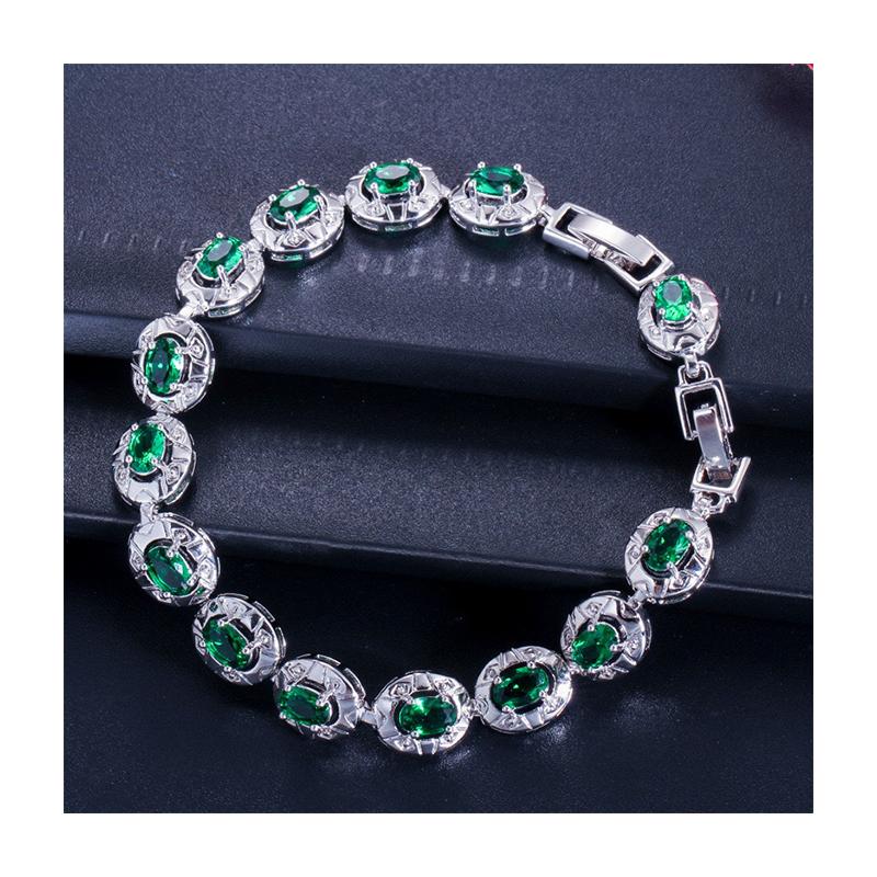 Copper alloy synthetic zircon bracelet, European and American style, green spliced and inlaid tennis bracelet, suitable for men, for street style