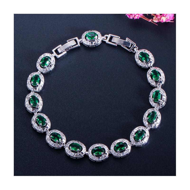 Copper alloy synthetic zircon bracelet, European and American style, green spliced and inlaid tennis bracelet, suitable for men, for street style