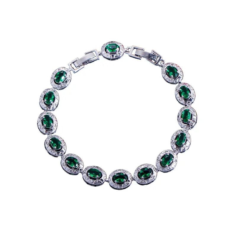 Copper alloy synthetic zircon bracelet, European and American style, green spliced and inlaid tennis bracelet, suitable for men, for street style